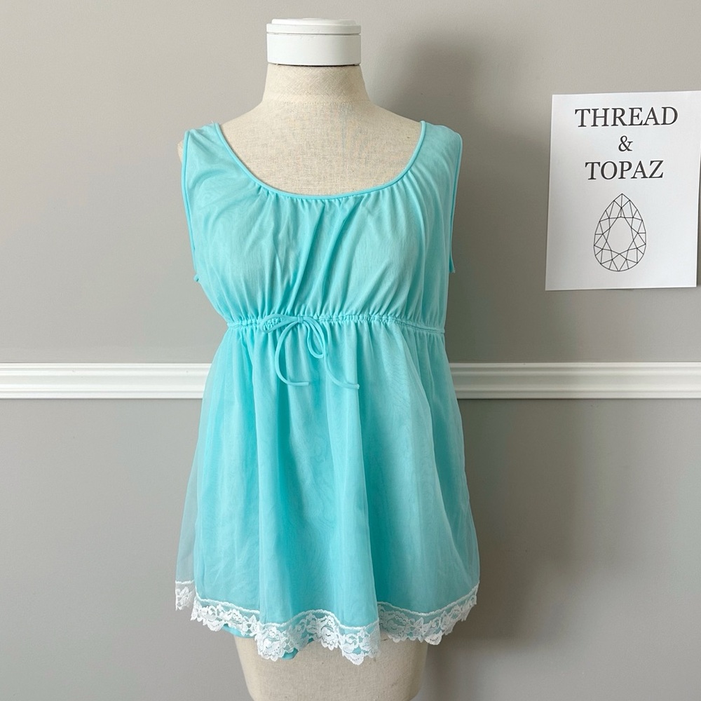 Radcliffe Vintage 60s Babydoll Aqua Blue Nylon Negligee Robe Nightie Set Small - Picture 4 of 12